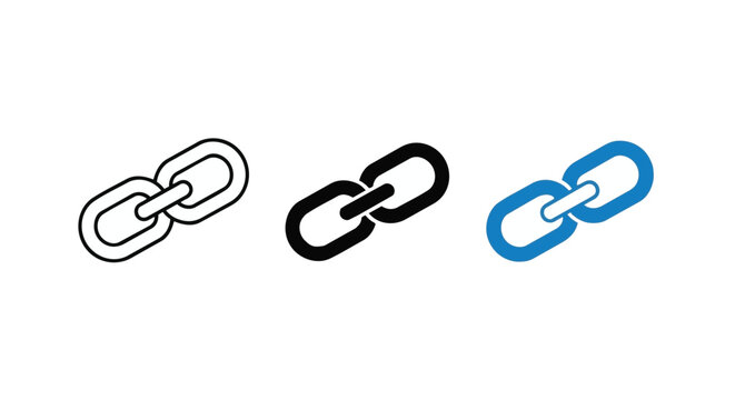 Three chain link icons in black, white, and blue on a for connection concepts
