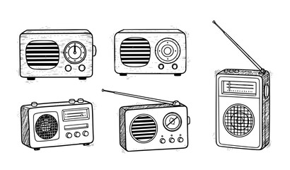 Retro radio doodle sketch vintage music receiver vector illustration © MD