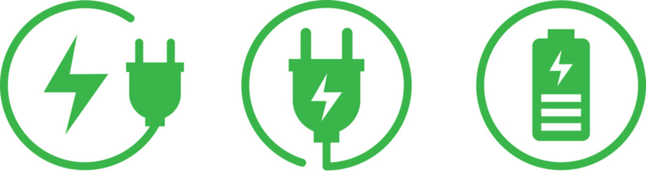 Green charging icon, green battery icon, green ev charging icon, charging icon.