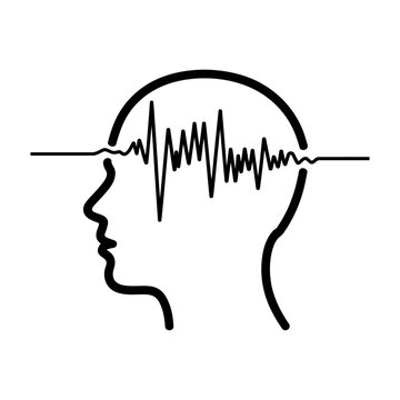 Vector of a human head with brain waves depicted as lines