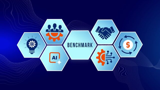 benchmark concept with icons representing key business strategies video