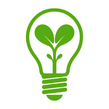 Green vector lightbulb with a growing plant inside symbolizing eco-friendly ideas.