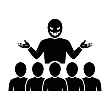 Vector of an evil figure standing above a group of five people