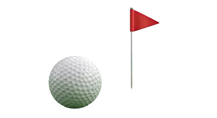 Obraz premium Golf ball and red flag on white background