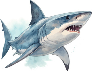 Obraz premium Watercolor Shark, Ocean Predator Clipart, vector illustration isolated on white background
