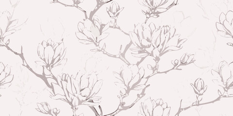 Delicate magnolia branches and blossoms create a seamless floral pattern © Juel