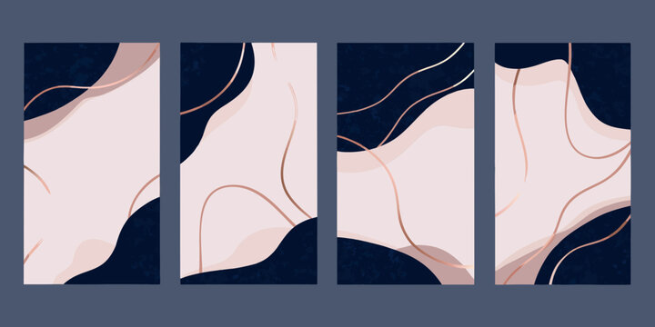 Abstract marble patterns in blush pink and navy blue a four panel design