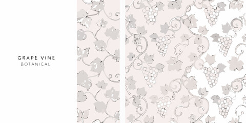 Elegant grape vine botanical pattern with leaves and fruit clusters © Juel