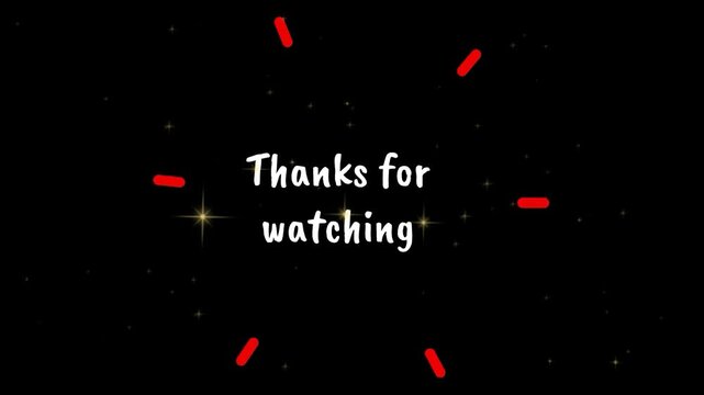 A charming animated digital graphic presents 'thanks for watching' in a unique handwritten font, surrounded by abstract blue circular and stick figures, whimsically crossed and connected with red line