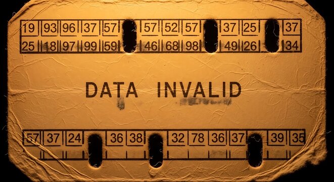 Vintage paper with text 'data invalid' and random numbers, concept of error or mistake.
