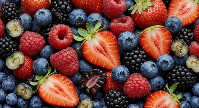 Extreme Macro Close Up of Fresh Strawberries Blueberries Raspberries and Blackberries
신선한 딸기 블루베리 라즈베리 블랙베리 익스트림 매크로 과일 클로즈업
