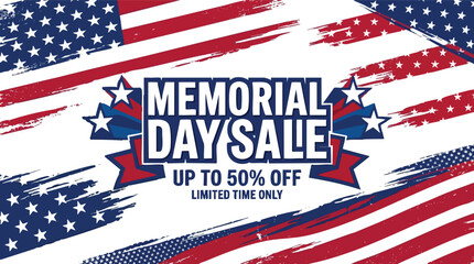 Memorial Day sale banner with grunge American flag style © rama coloring studio