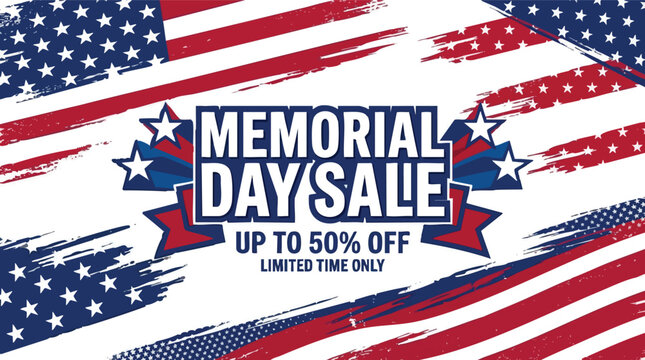 Memorial Day sale banner with grunge American flag style