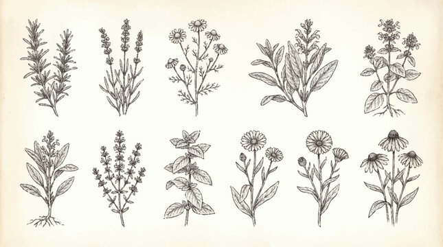 A collection of various wildflowers and herbs.