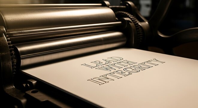 Antique printing press applies a message onto a sheet of paper