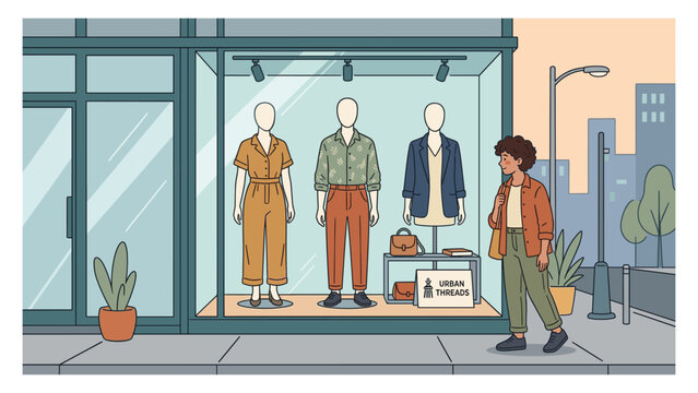 Woman Window Shopping at a Modern Clothing Store Boutique