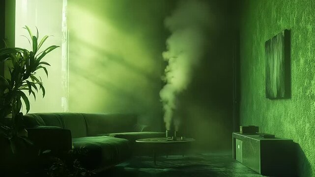 Mysterious Green Room with Rising Smoke.