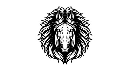 Fototapeta premium Majestic Horse Head Black and White Line Art Vector Illustration