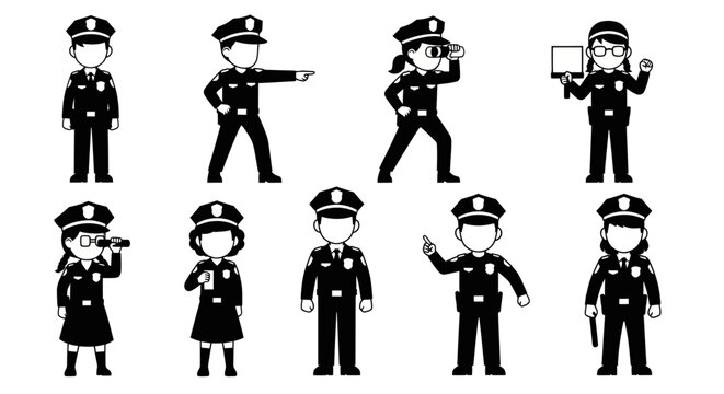 Black and White Police Officers Icons Set