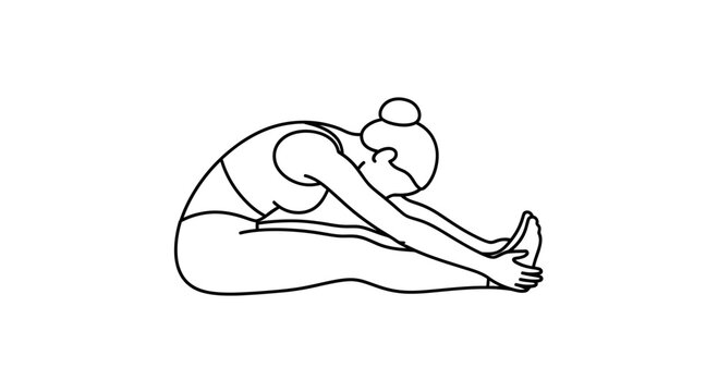 Woman doing seated forward bend yoga pose, stretching hamstrings and spine