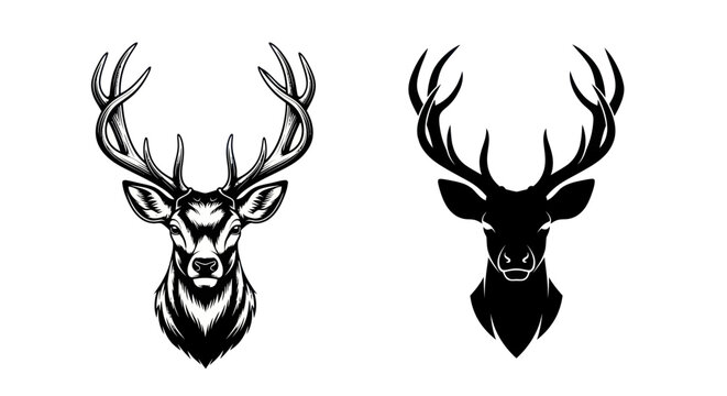 Black and White Deer Head Vector Art, Majestic Stag Illustration, Forest Animal Icon