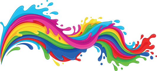 Vibrant Splash of Rainbow Colors Flowing Like a Wave, Abstract Fluid Art Design with Dynamic Movement