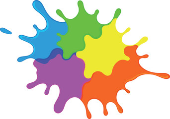 Fototapeta premium Colorful ink splatters forming a puzzle piece like shape, vibrant hues of blue, green, yellow, orange, and purple abstract design