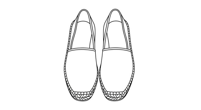 Top View Line Art Drawing of Classic Espadrilles Shoes on White Background