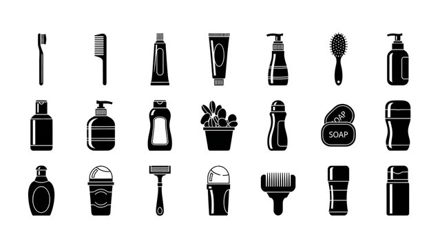 Various bathroom and hygiene products arranged on a clean transparent background
