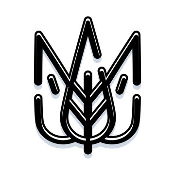 National symbol combining a trident design with an abstract plant leaf, representing agriculture, strength, and heritage in a minimalist, conceptual illustration style