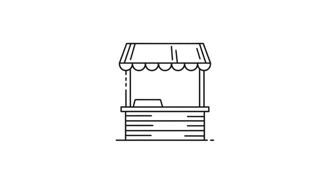 Simple Line Art Icon of a Market Stall or Booth