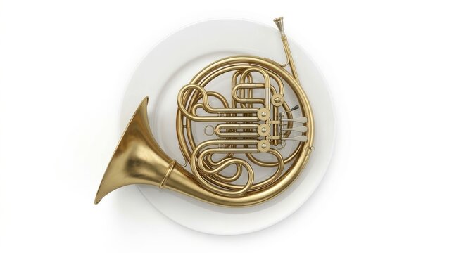 Gold brass trumpet isolated on white background with shiny valves and mouthpiece for music and jazz band
