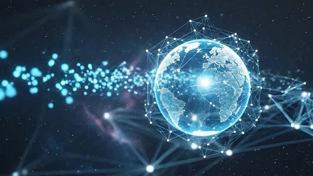 Digital globe with interconnected network of glowing nodes in space