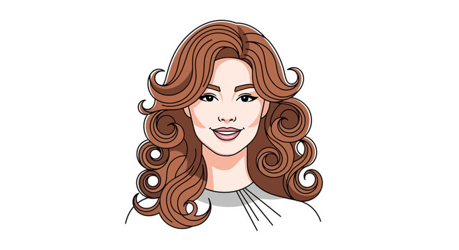 Portrait of a beautiful woman with voluminous wavy brown hair and a friendly smile