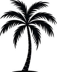 Obraz premium Black palm tree silhouette vector illustration isolated on white background, tropical beach plant icon, summer nature design element graphic