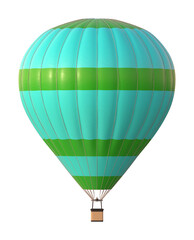 Fototapeta premium Green and Teal Hot Air Balloon with Stripe Pattern on White Background 3D Render