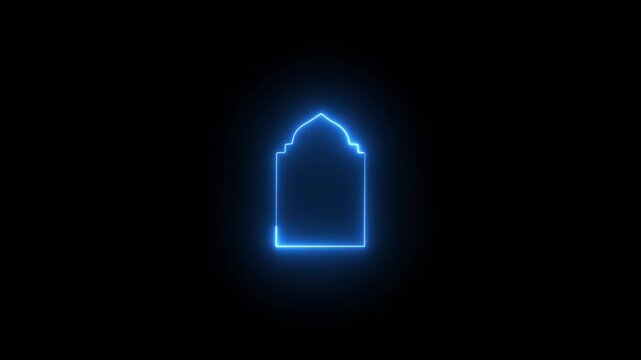 Neon line islamic shape of door, frames animation, arabian muslim design for Ramadan Kareem.
