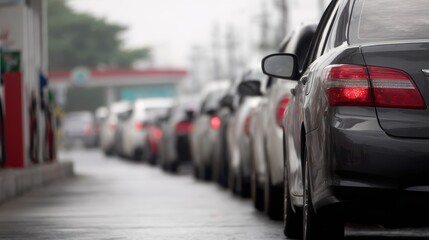 Obraz premium fuel shortage concept long queue at gas station crisis mood