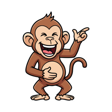 Cartoon monkey laughing and pointing finger while holding stomach