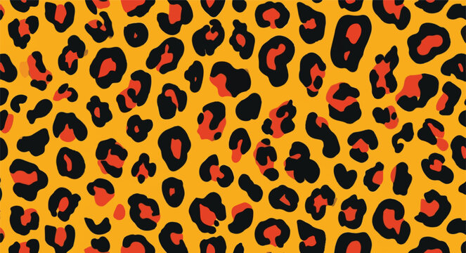 Yellow Orange Red Leopard Print Seamless Pattern Animal Skin Texture Cheetah Spots Bold Colorful Fashion Textile Background Vector Illustration