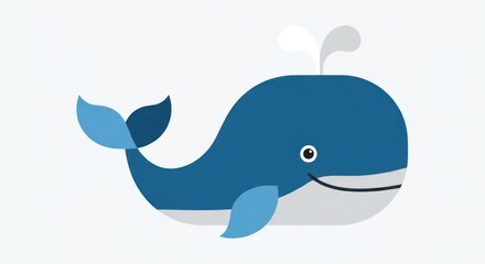 Fototapeta premium Cute Blue Whale Character with Water Spout, Cartoon Style, Vector Illustration