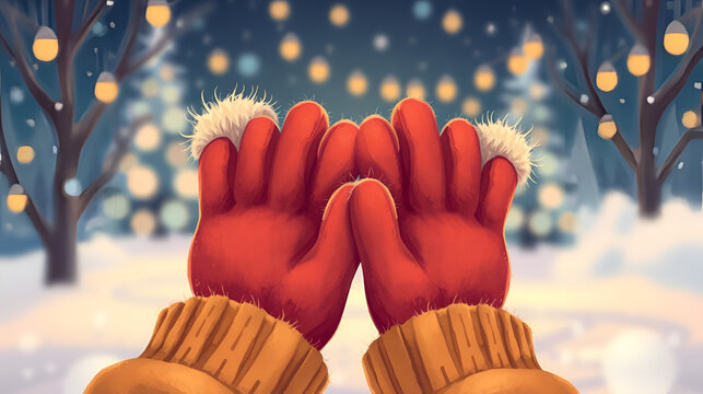 Cozy winter gloves with cute pompom details cherished moments cartoon style warm environment whimsical viewpoint
