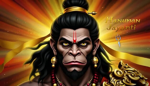 Hanuman Jayanti 2026 Celebration: Animated Vector of Lord Hanuman for Hindu Festival Greetings