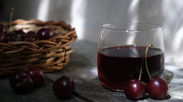 Ginja de Obidos, traditional sour cherry liquor. Homemade tincture of red cherry.  Early richmond cherry.