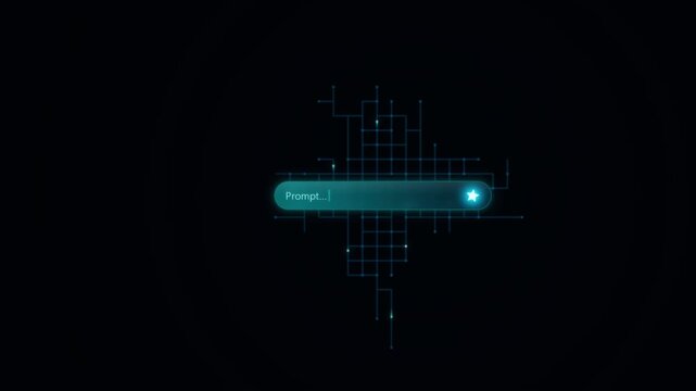 Abstract digital prompt interface with glowing blue elements, symbolizing pending AI interaction