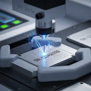 Laser Engraving Precision - Serial Number Marking on Metal Component.
