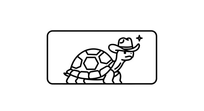 Funny Turtle Wearing Cowboy Hat, Cartoon Style, Running Fast