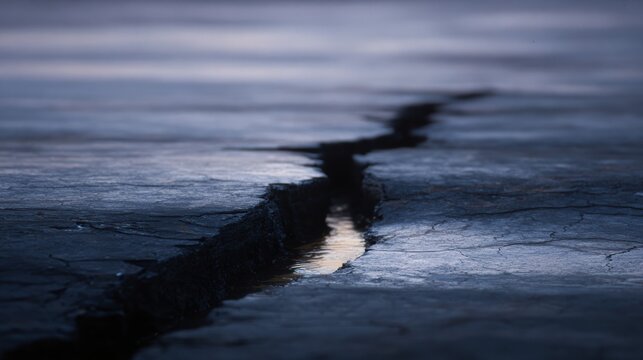 Broken oil pipeline leaking black crude oil on cracked ground, symbolic crisis scene