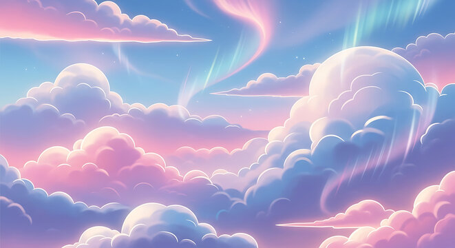 Blue sky with fluffy clouds on a sunny day