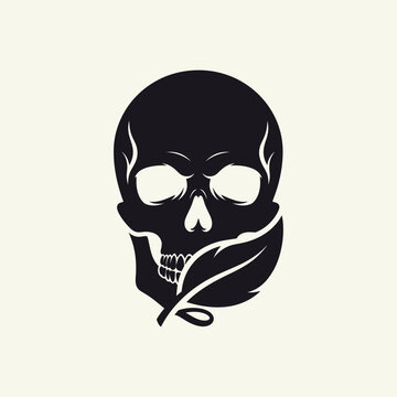 Black skull with leaf design.